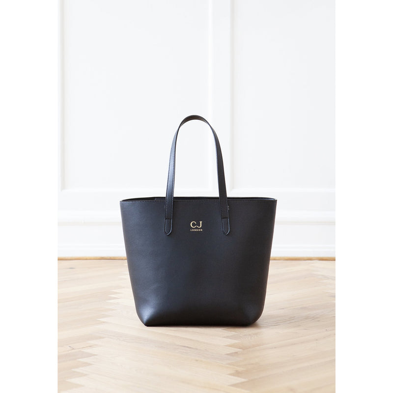 vegan leather classic tote bag in black