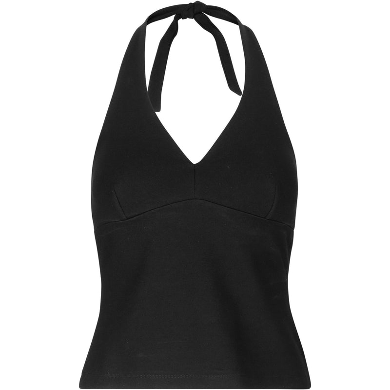 black halterneck top from sustainable fabric