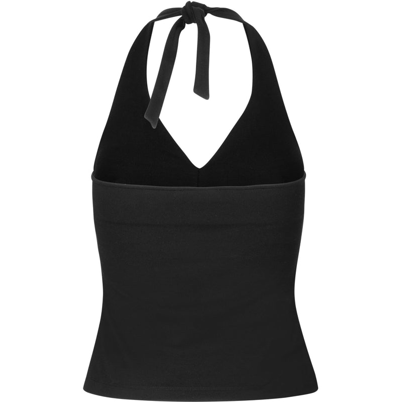 black halterneck top from sustainable fabric