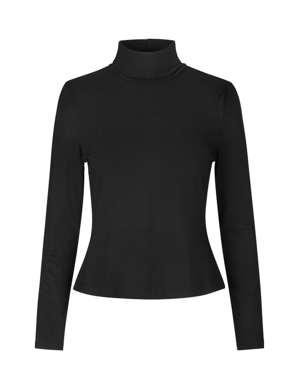 black sustainable polo neck long sleeve top