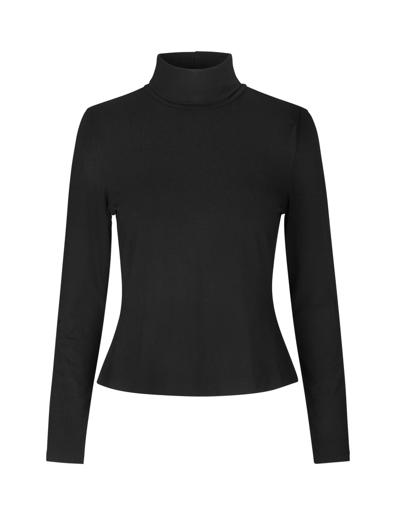 black sustainable polo neck long sleeve top
