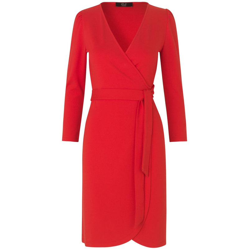 washable and seasonless red wrap dress 